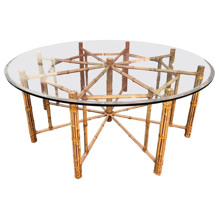 Vintage Round McGuire Bamboo and Glass Dining Table For ...