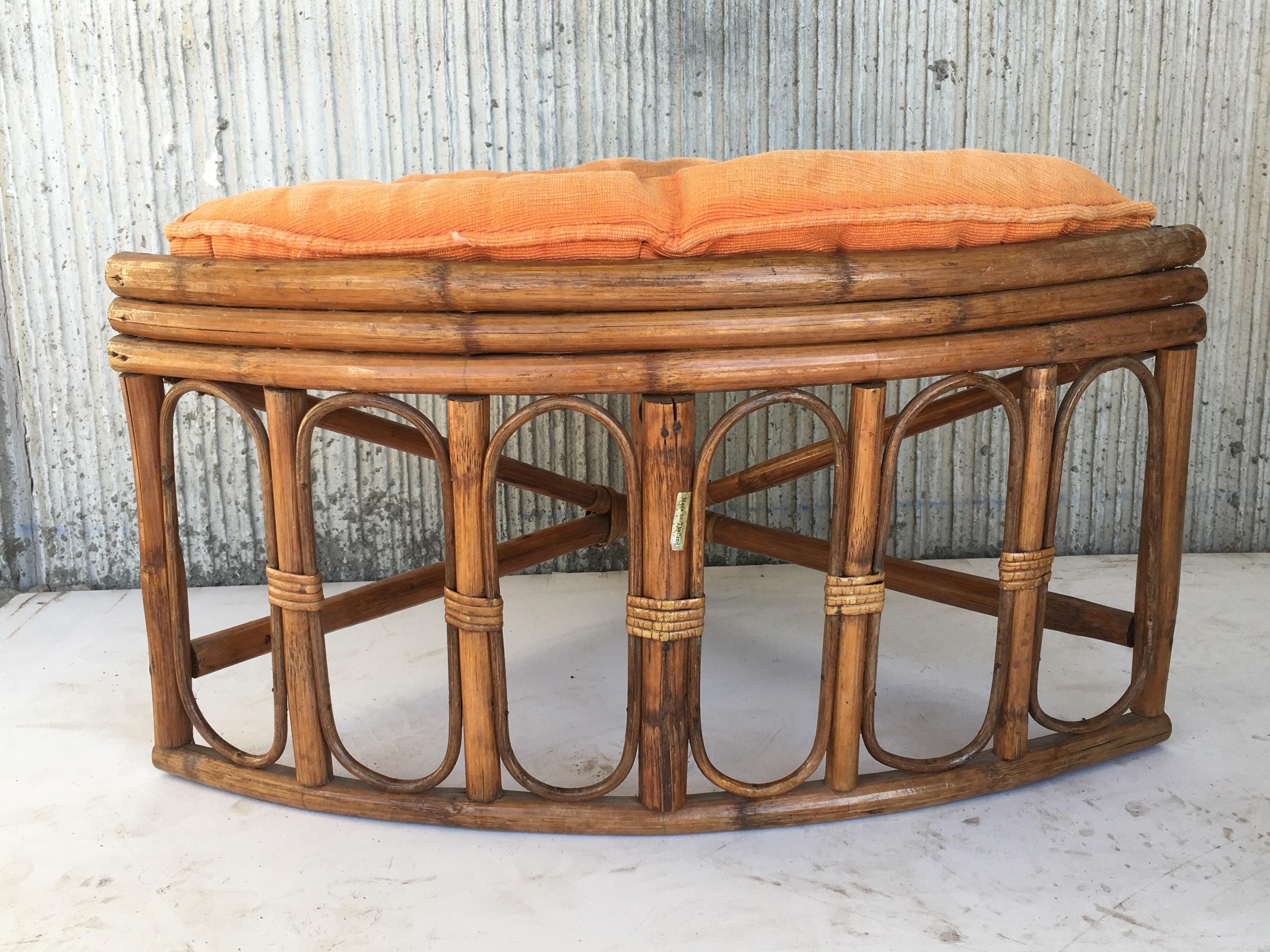 Vintage Round McGuire Style Bamboo and Glass Dining Table with Four Stools 5