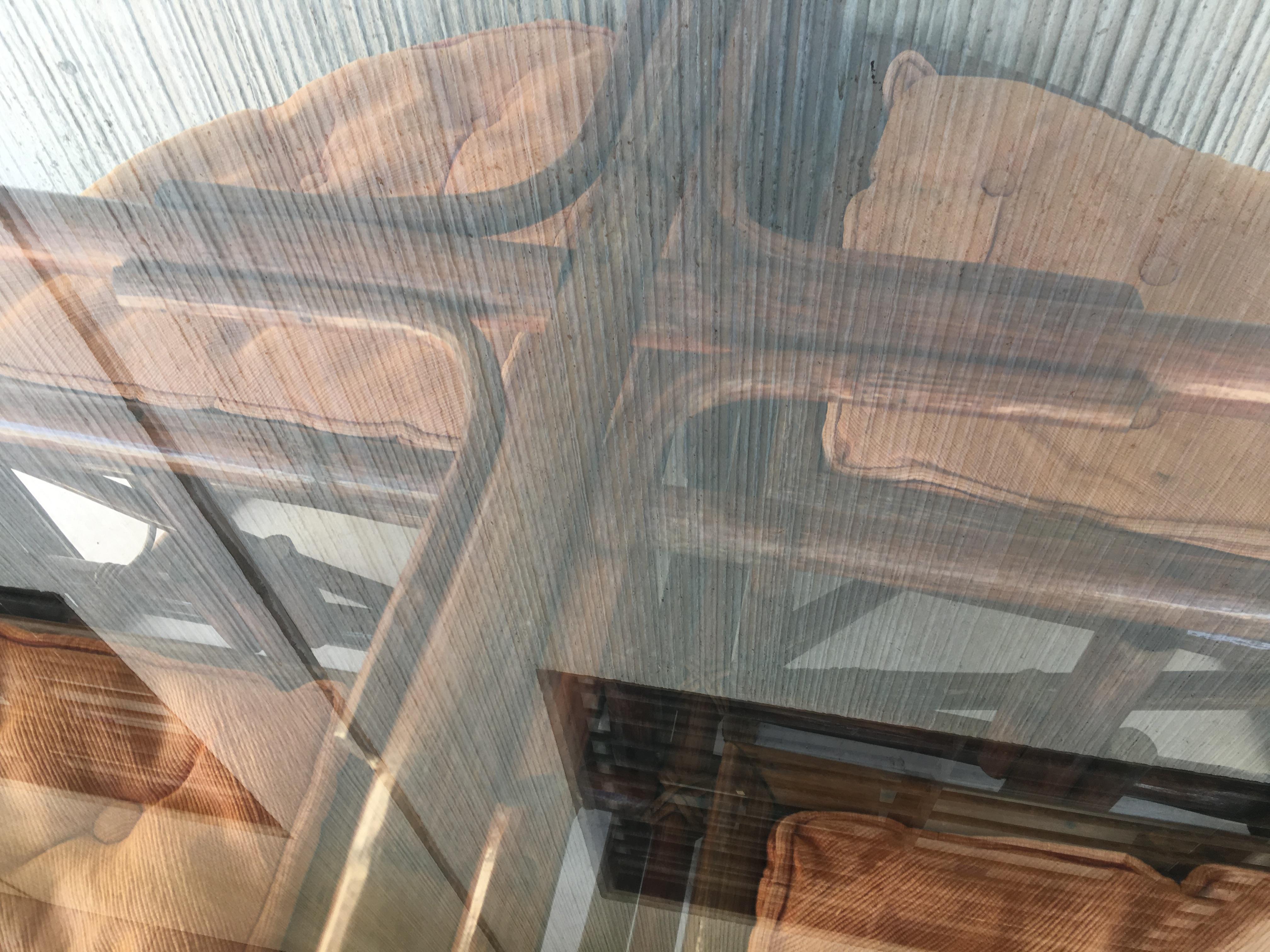 Runder Esstisch aus Bambus und Glas im McGuire-Stil mit vier Hockern 2
