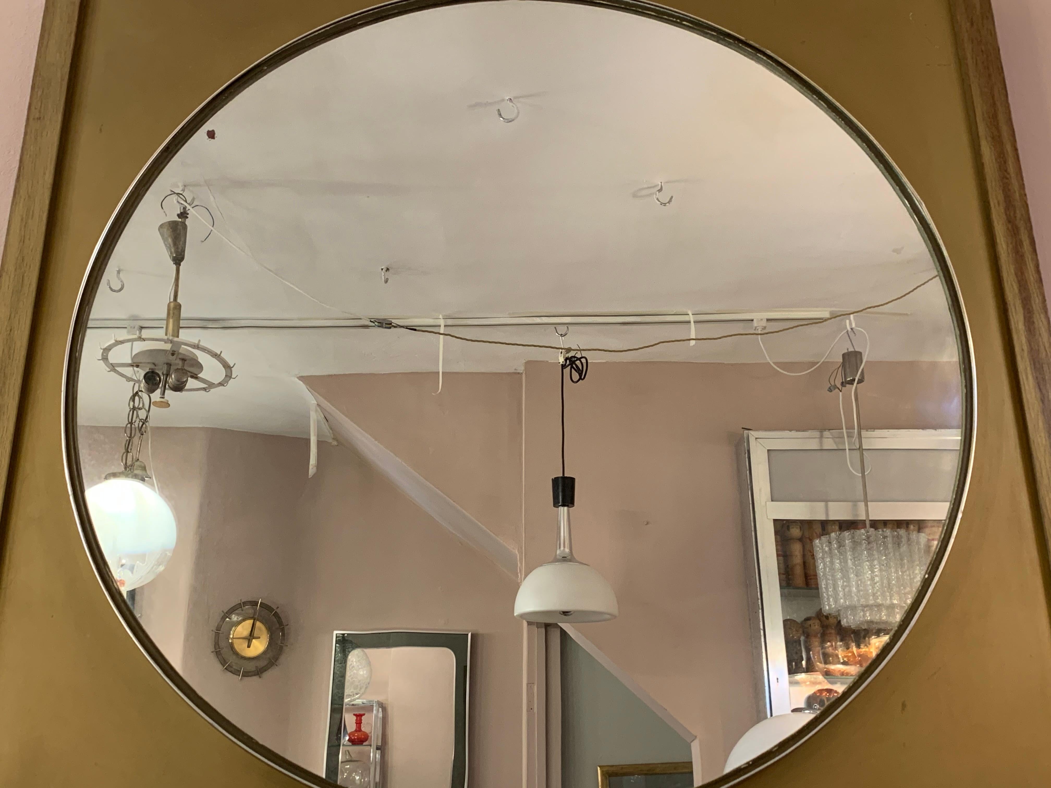 Painted Vintage Round Mirror on a Square Gold Frame