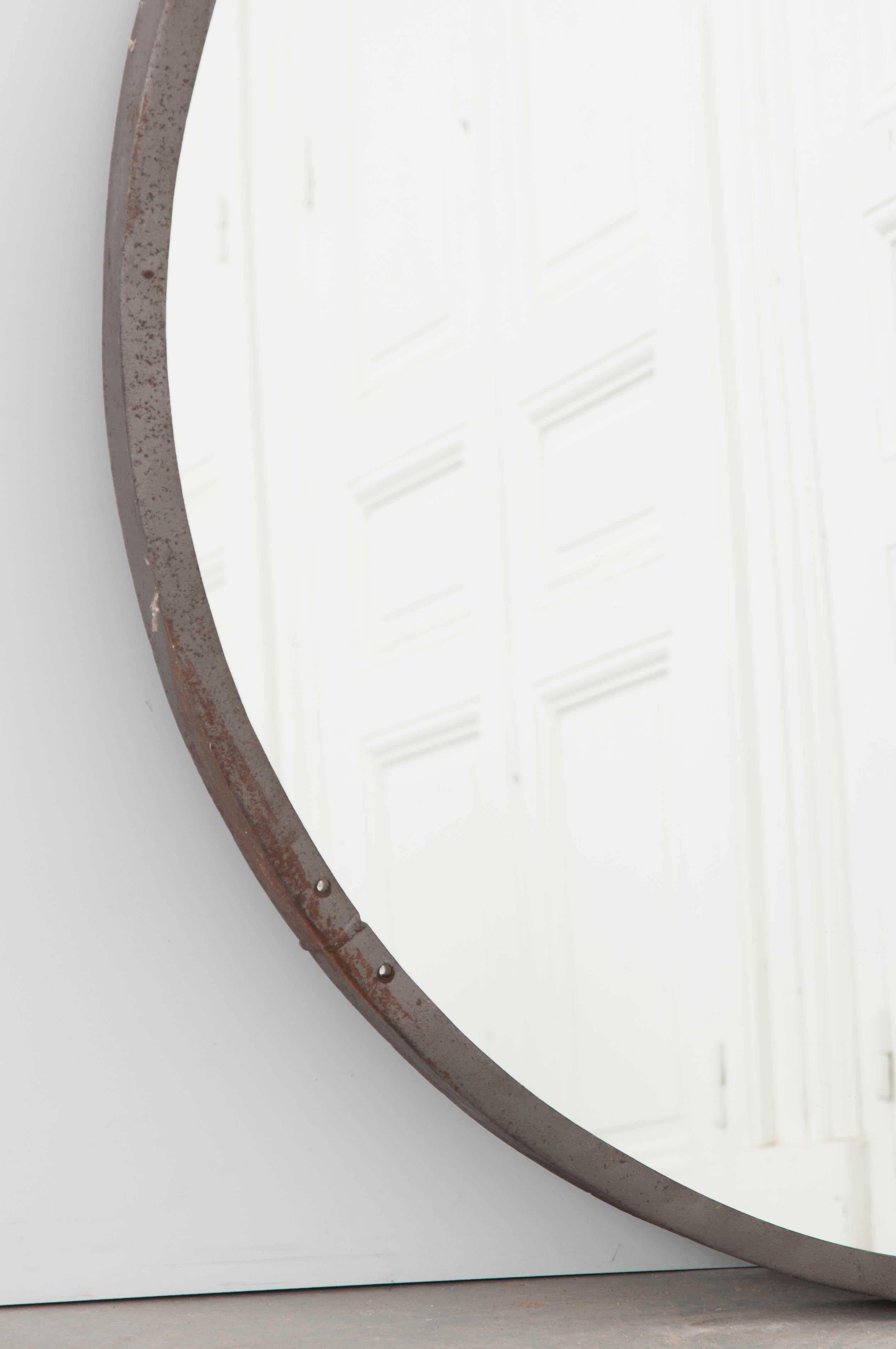 Patinated Vintage Round Mirrors with Metal Frames Are a Unique