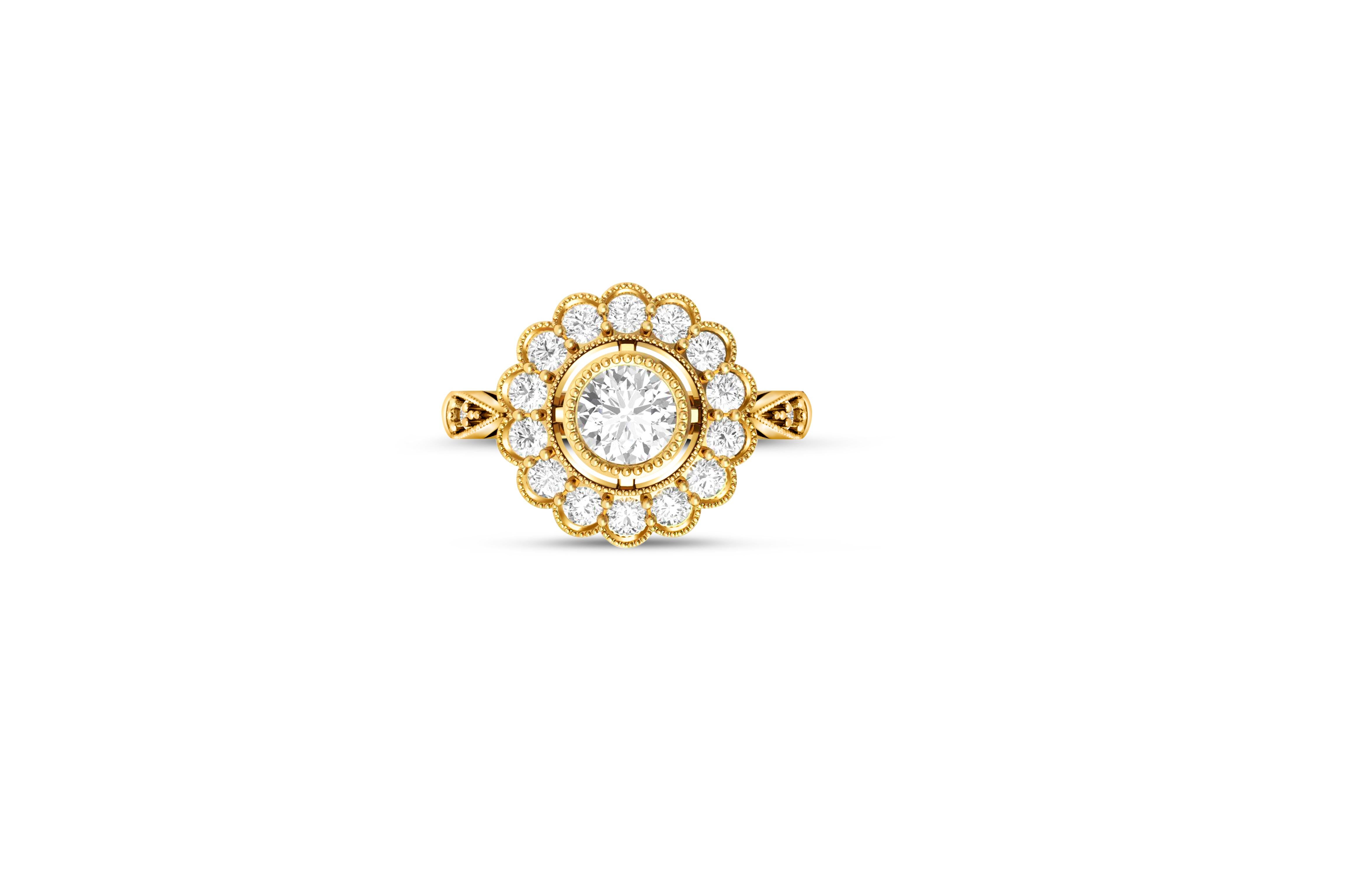 Im Angebot: Vintage Runde Moissanit Verlobung 14k Gold Ring. () 2