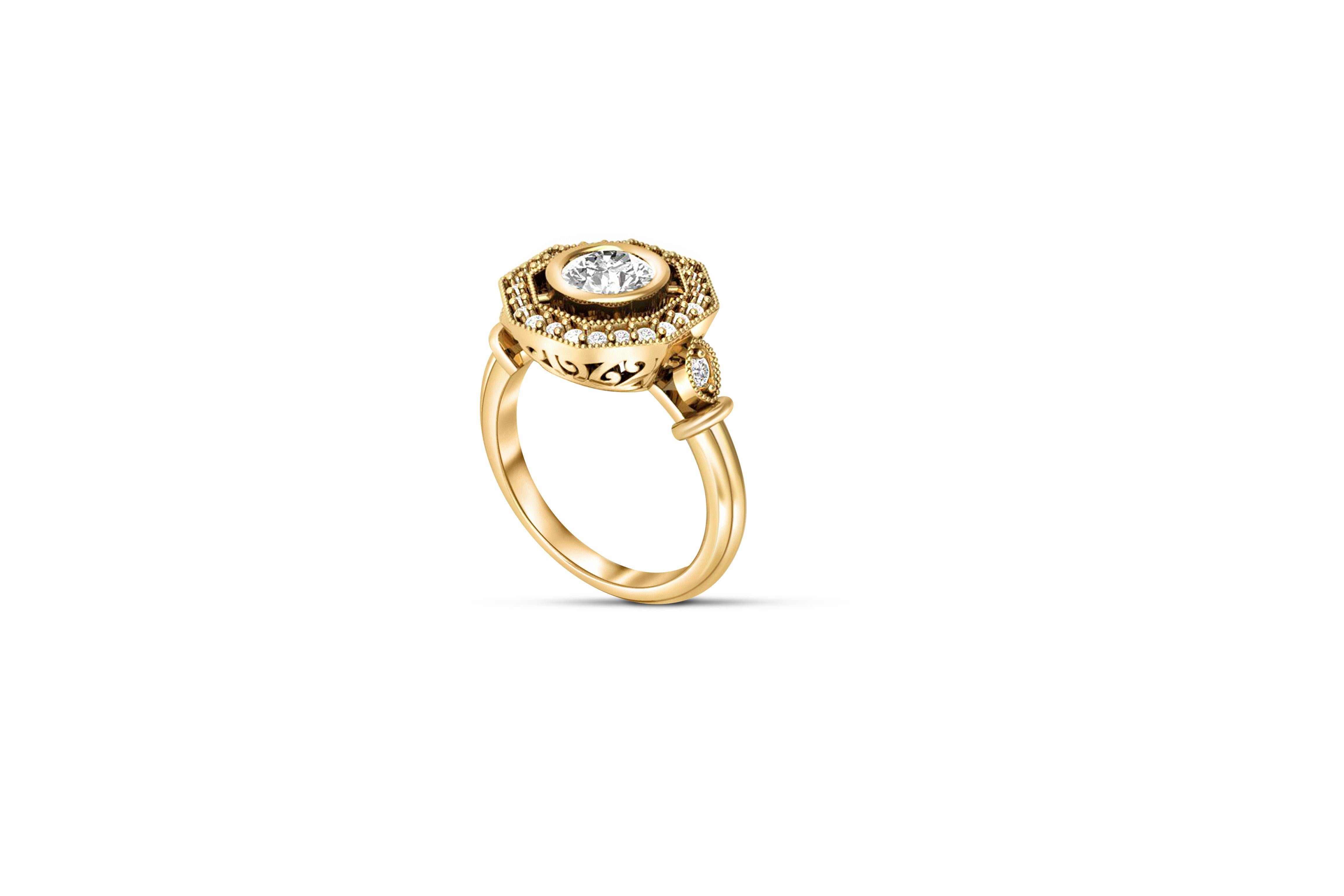 For Sale:  Vintage Round Moissanite Engagement 14k Gold Ring 2