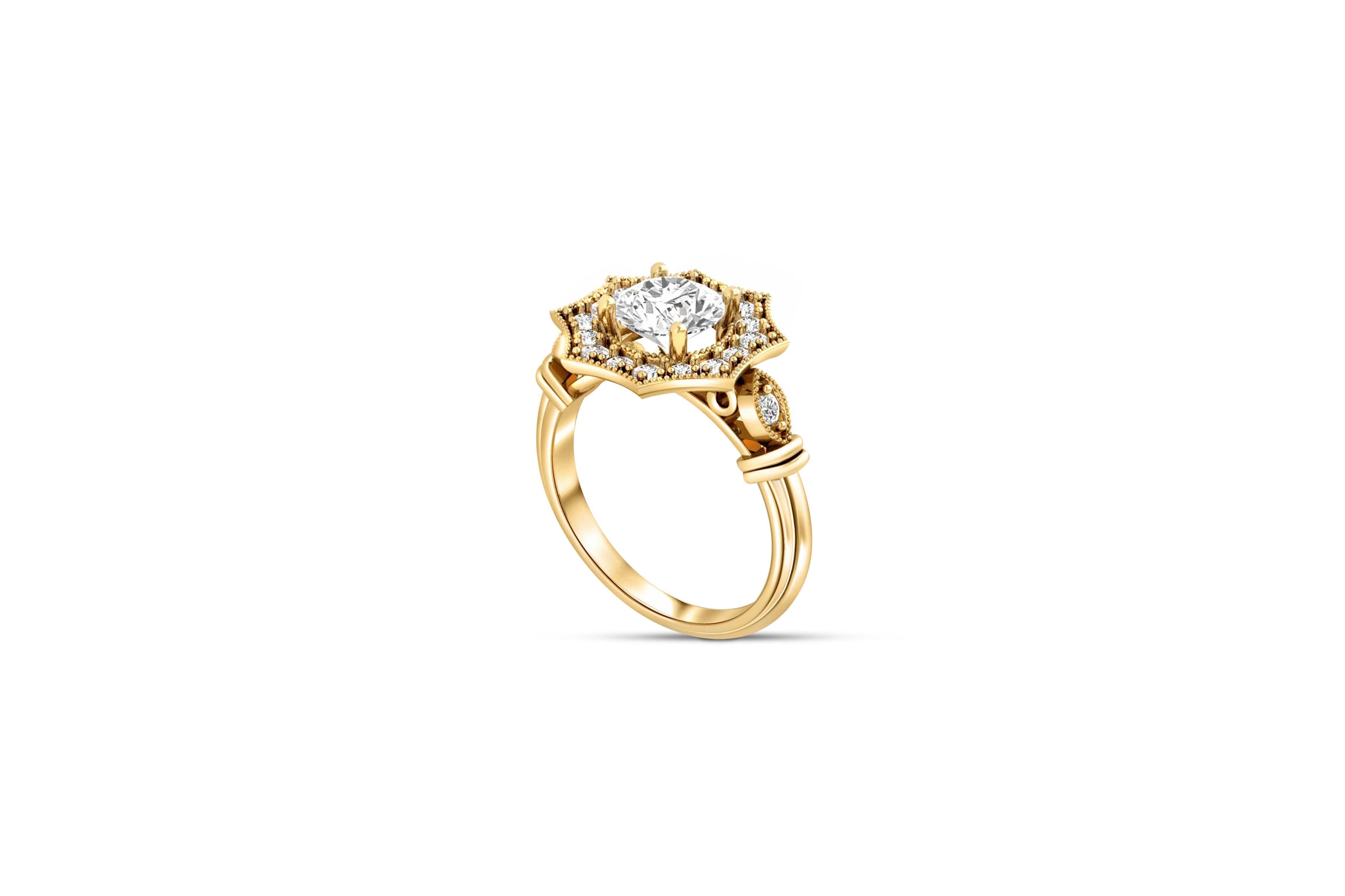For Sale:  Vintage Round Moissanite Engagement 14k Gold Ring 2