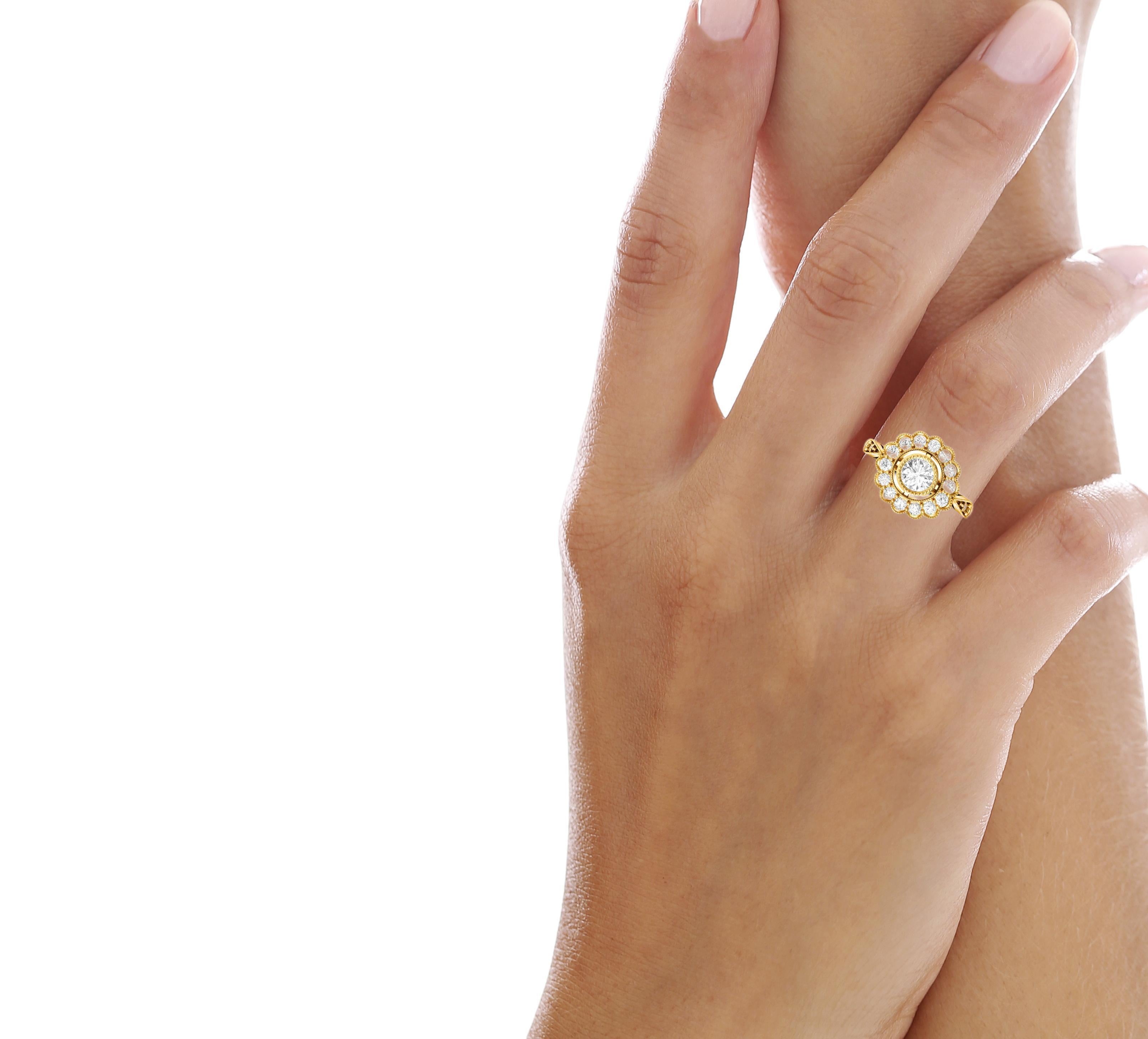 Vintage Round Moissanite Engagement 14k Gold Ring 5