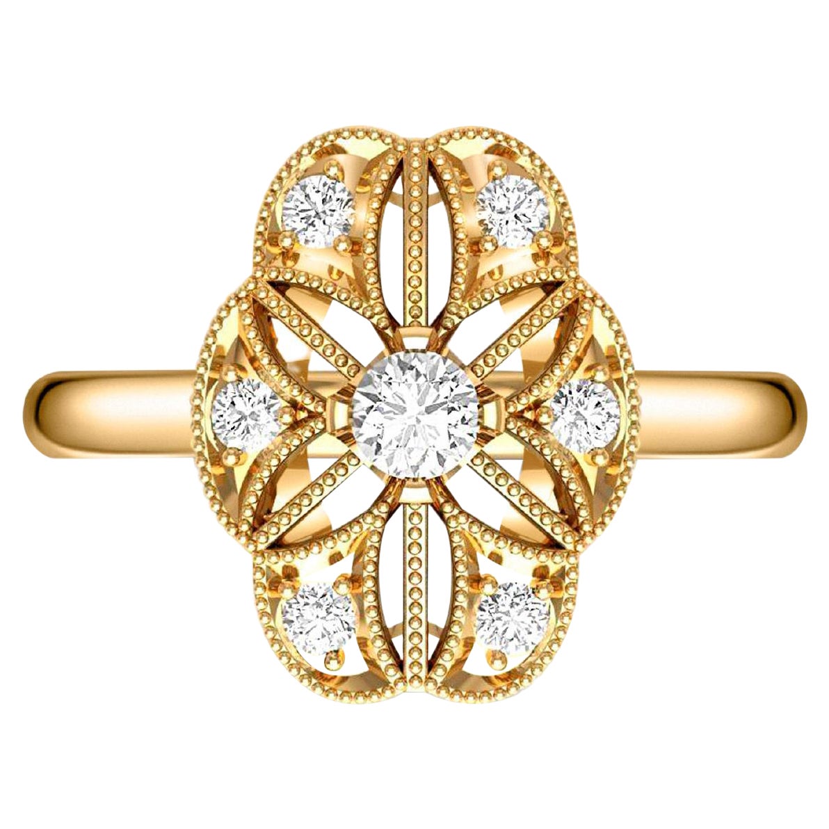Vintage Round Moissanite Engagement 14k Gold Ring.