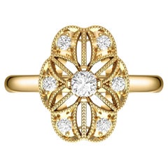 Anello vintage di fidanzamento con moissanite rotonda in oro 14k
