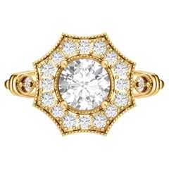 Vintage Round Moissanite Engagement 14k Gold Ring.