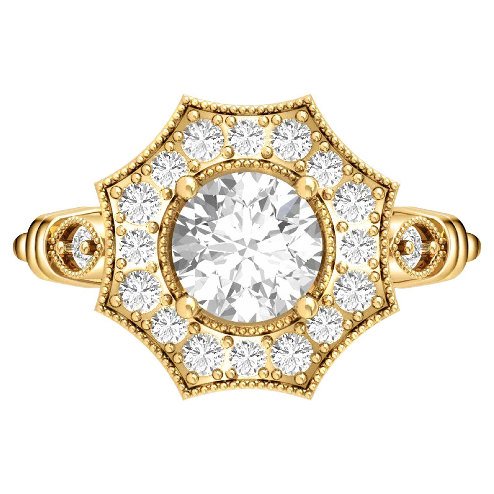 Vintage Round Moissanite Engagement 14k Gold Ring.