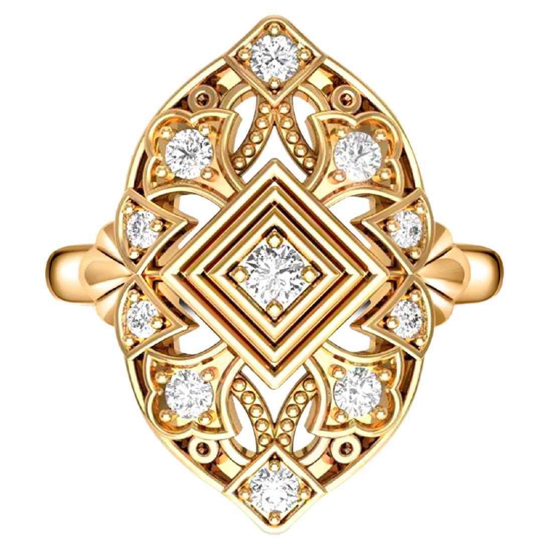 Vintage Round Moissanite Engagement 14k Gold Ring.