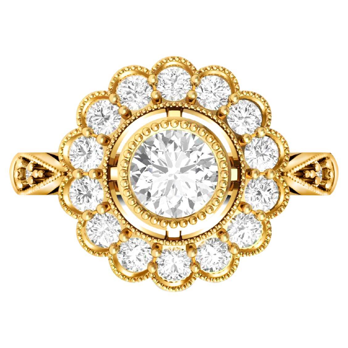 Vintage Round Moissanite Engagement 14k Gold Ring