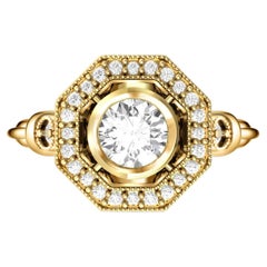 Vintage Round Moissanite Engagement 14k Gold Ring.