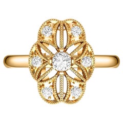 Vintage Round Moissanite Engagement 14k Gold Ring.