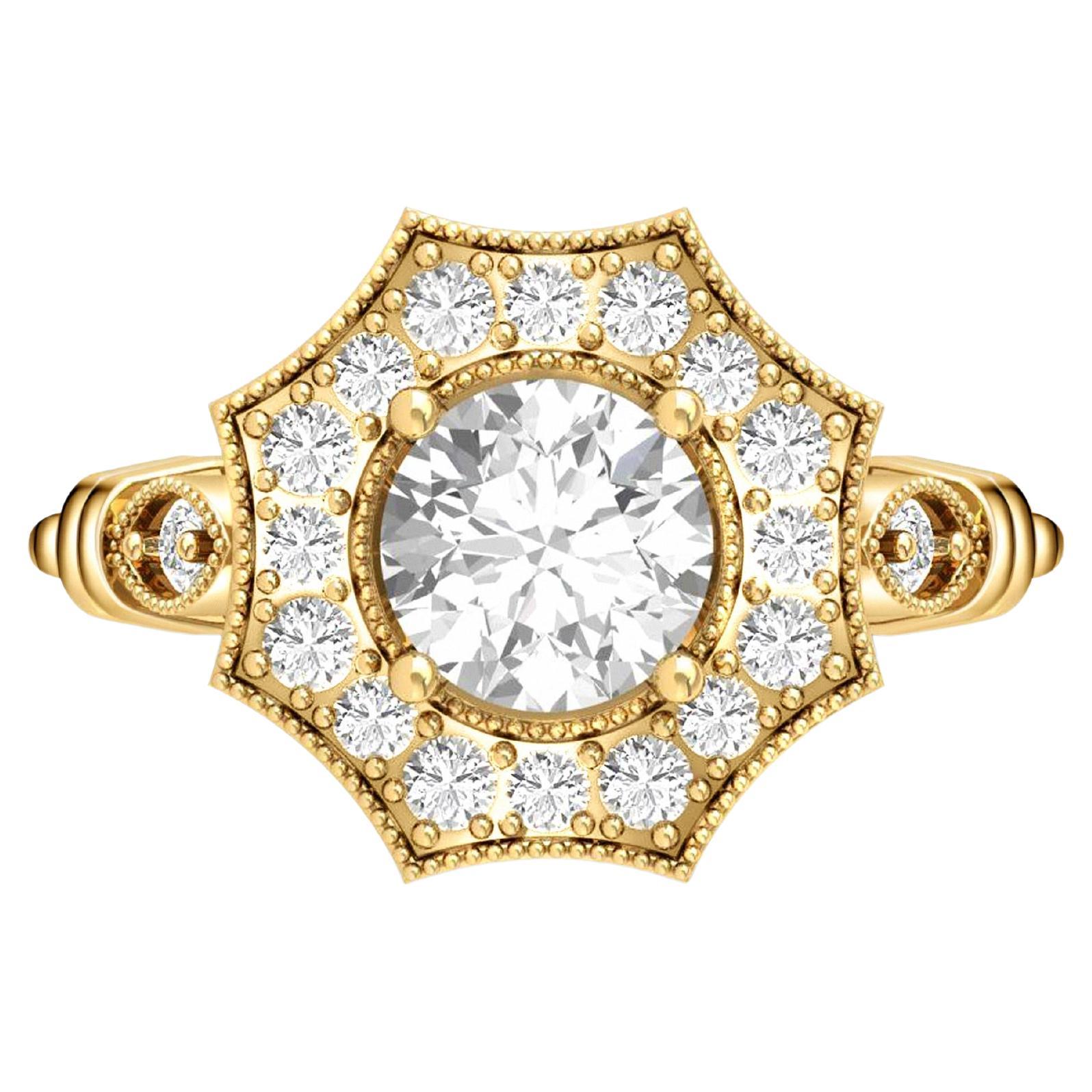 Verlobungsring aus 14 Karat Gold mit rundem Moissanit