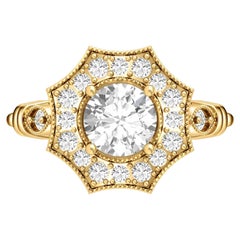 Vintage Round Moissanite Engagement 14k Gold Ring