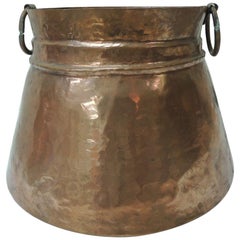 Vintage Round Moroccan Polished Copper Decorative Cachepot with Handles