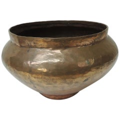 Vintage Round Moroccan Polished Copper Decorative Planter