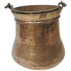 Vintage Round Moroccan Polished Copper Decorative Planter with Handle