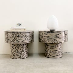 Vintage Round Nightstands With Ettore Sottsass Veneer Postmodern 1980s