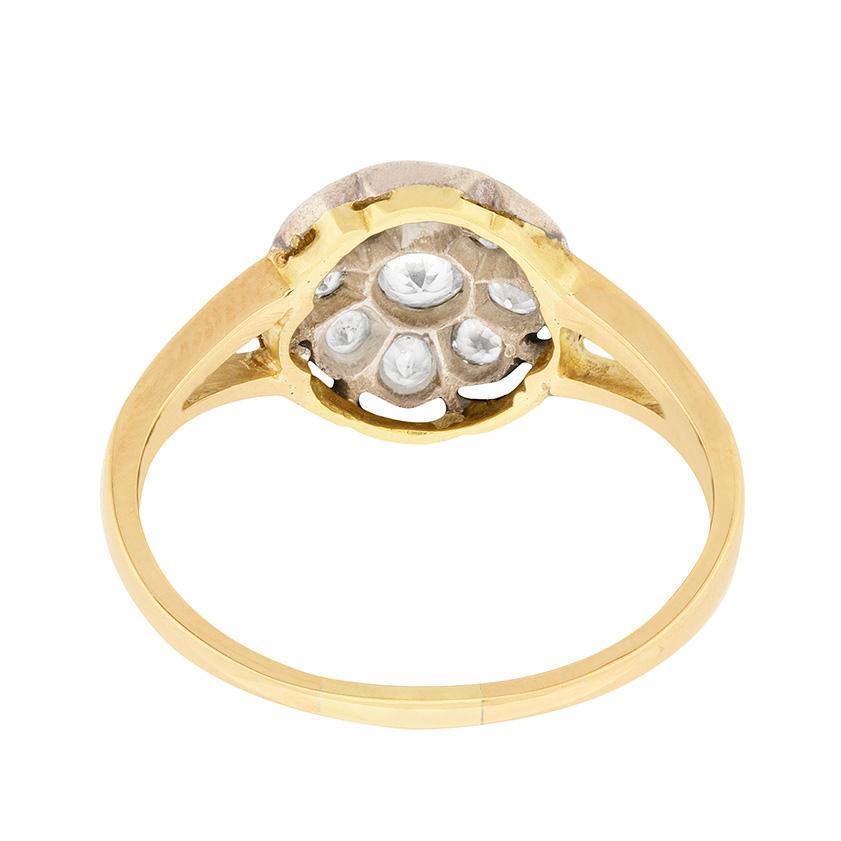 Round Cut Vintage Round Old Cut Diamond Cluster Ring, circa 1940s For Sale
