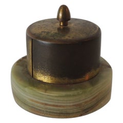 Vintage Round Onyx and Brass Stamp Dispenser/Holder