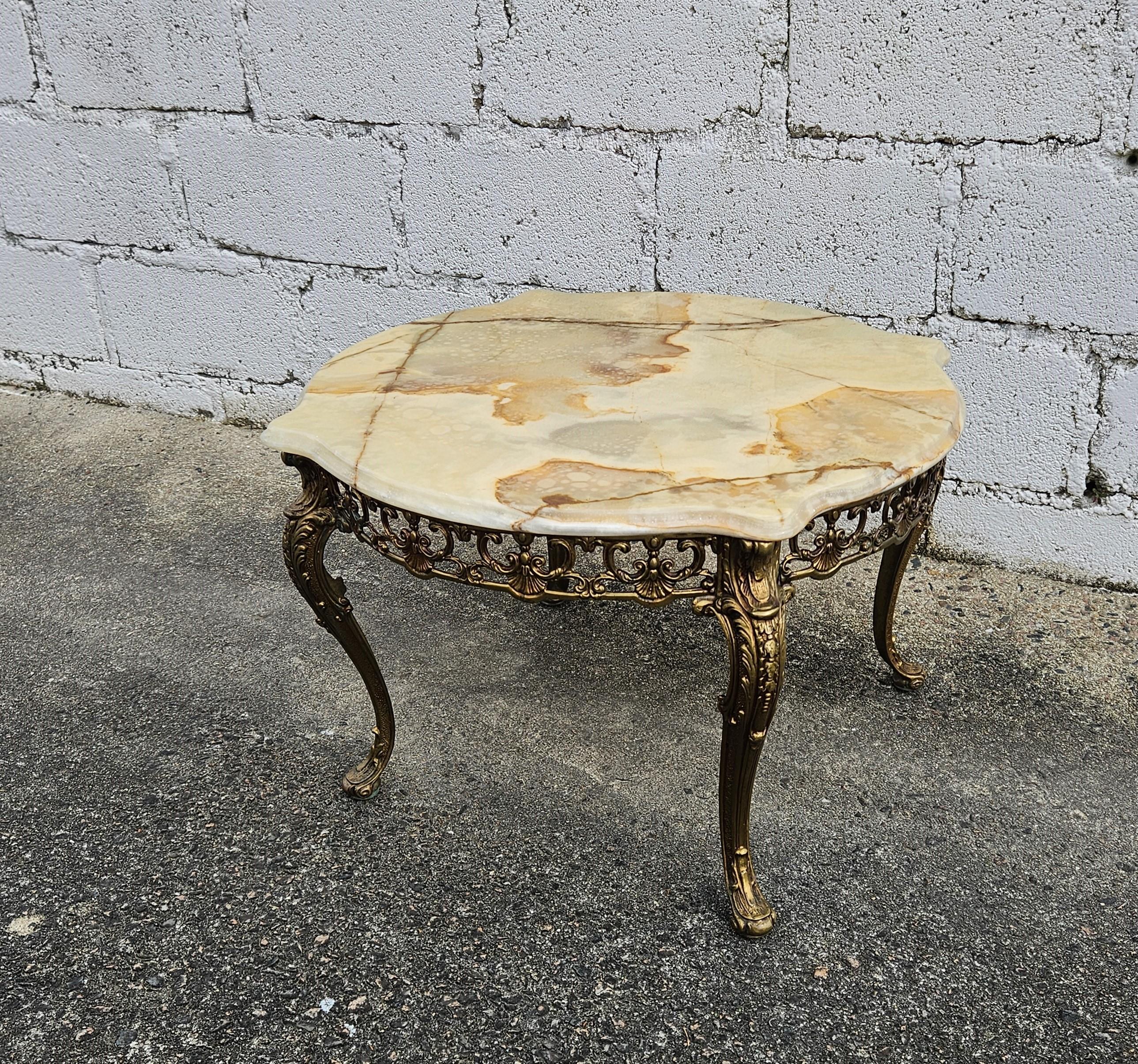 Vintage round Onyx Marble&Bronze Coffee Table-Lounge Table-Style Louis XV-60s 4