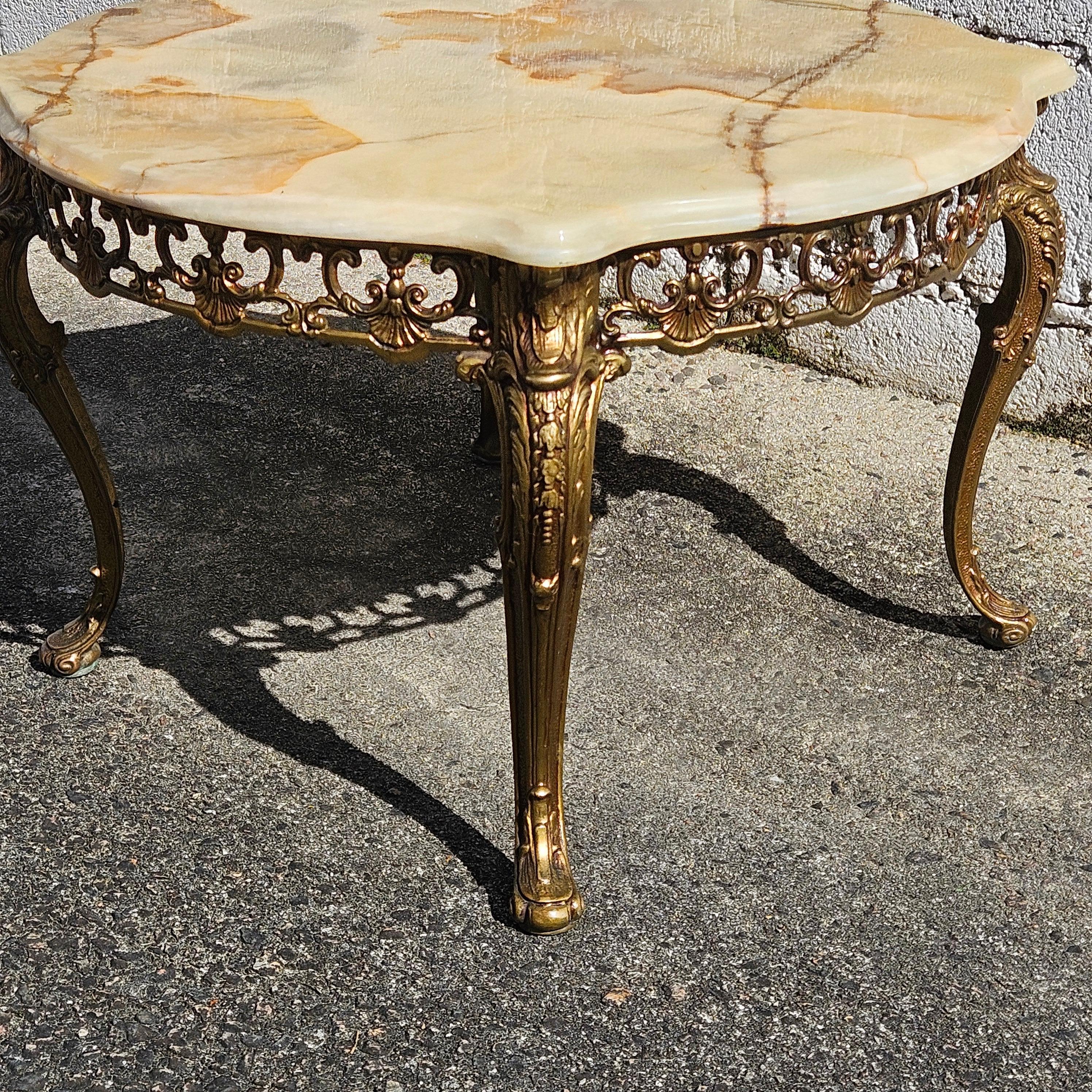 Vintage round Onyx Marble&Bronze Coffee Table-Lounge Table-Style Louis XV-60s 5