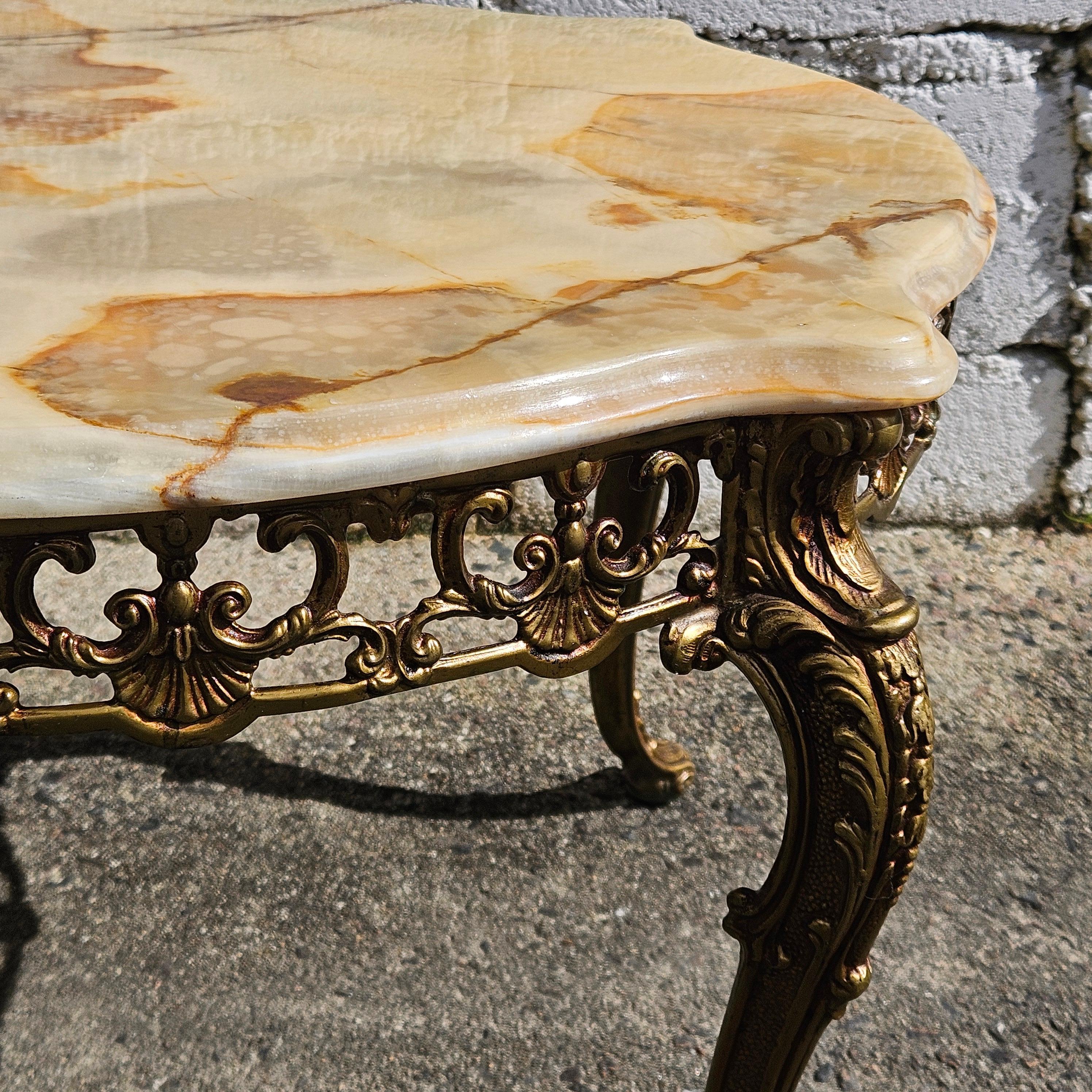 Vintage round Onyx Marble&Bronze Coffee Table-Lounge Table-Style Louis XV-60s 6
