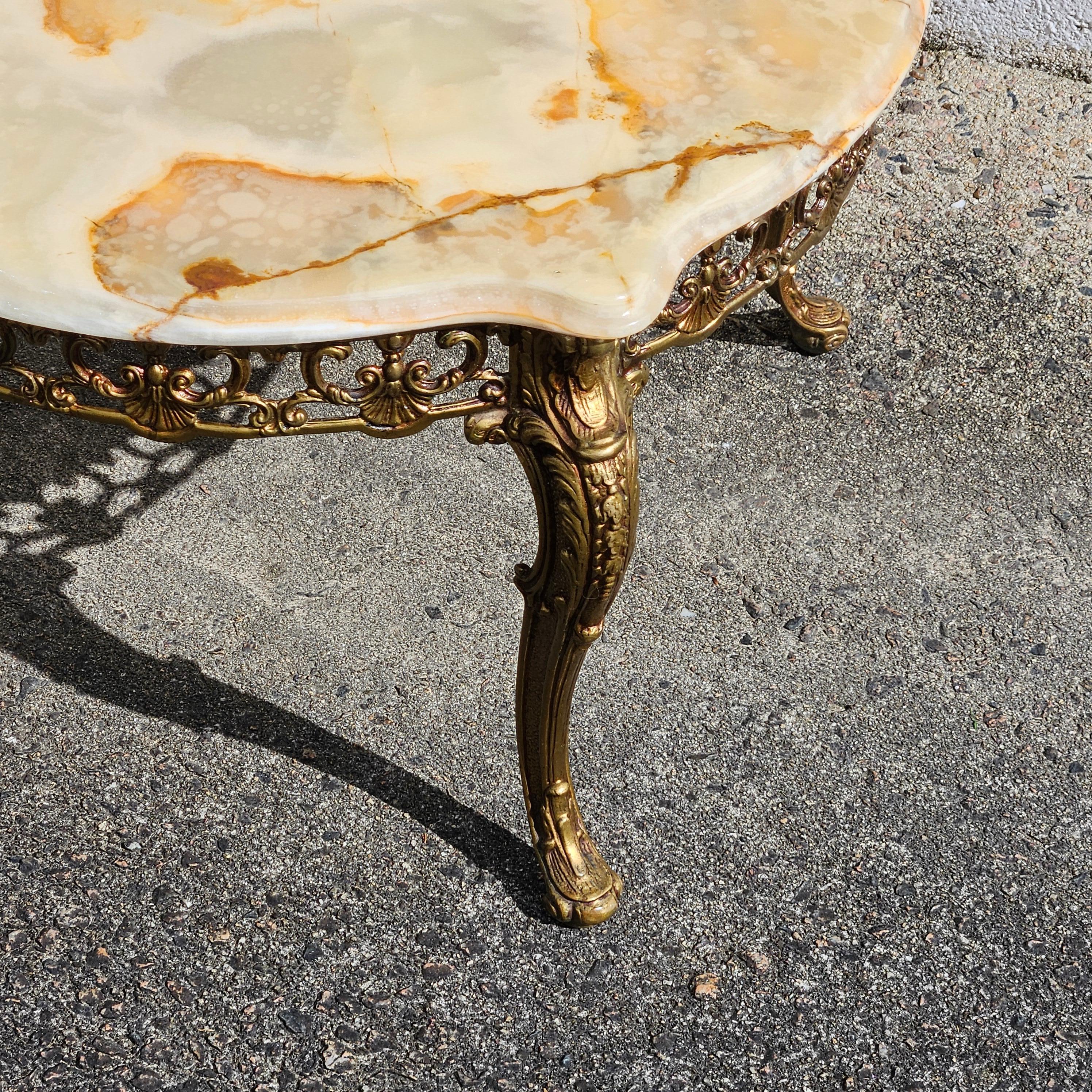 Vintage round Onyx Marble&Bronze Coffee Table-Lounge Table-Style Louis XV-60s 7