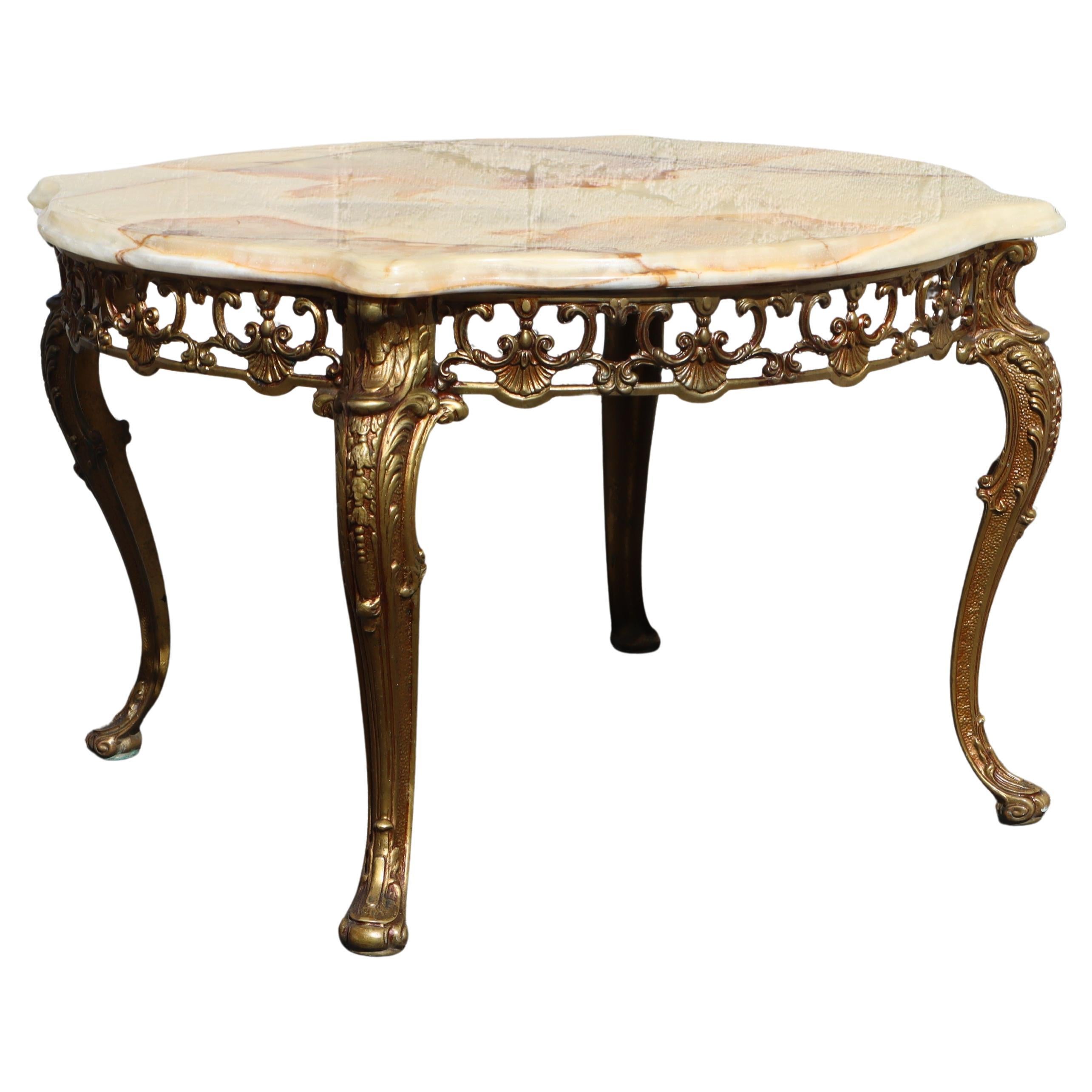 French Vintage round Onyx Marble&Bronze Coffee Table-Lounge Table-Style Louis XV-60s