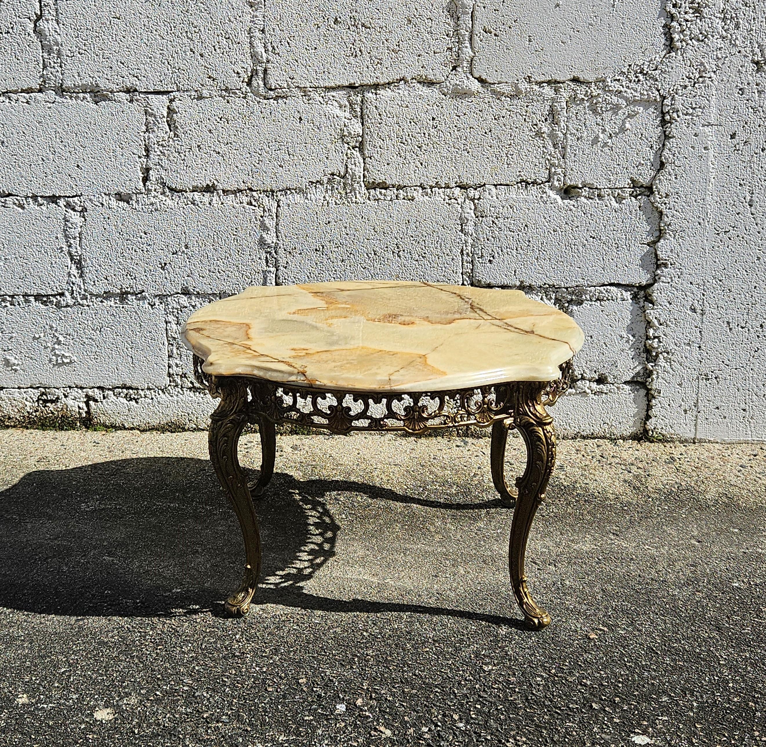 Vintage round Onyx Marble&Bronze Coffee Table-Lounge Table-Style Louis XV-60s 3