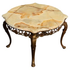 Vintage round Onyx Marble&Bronze Coffee Table-Lounge Table-Style Louis XV-60s