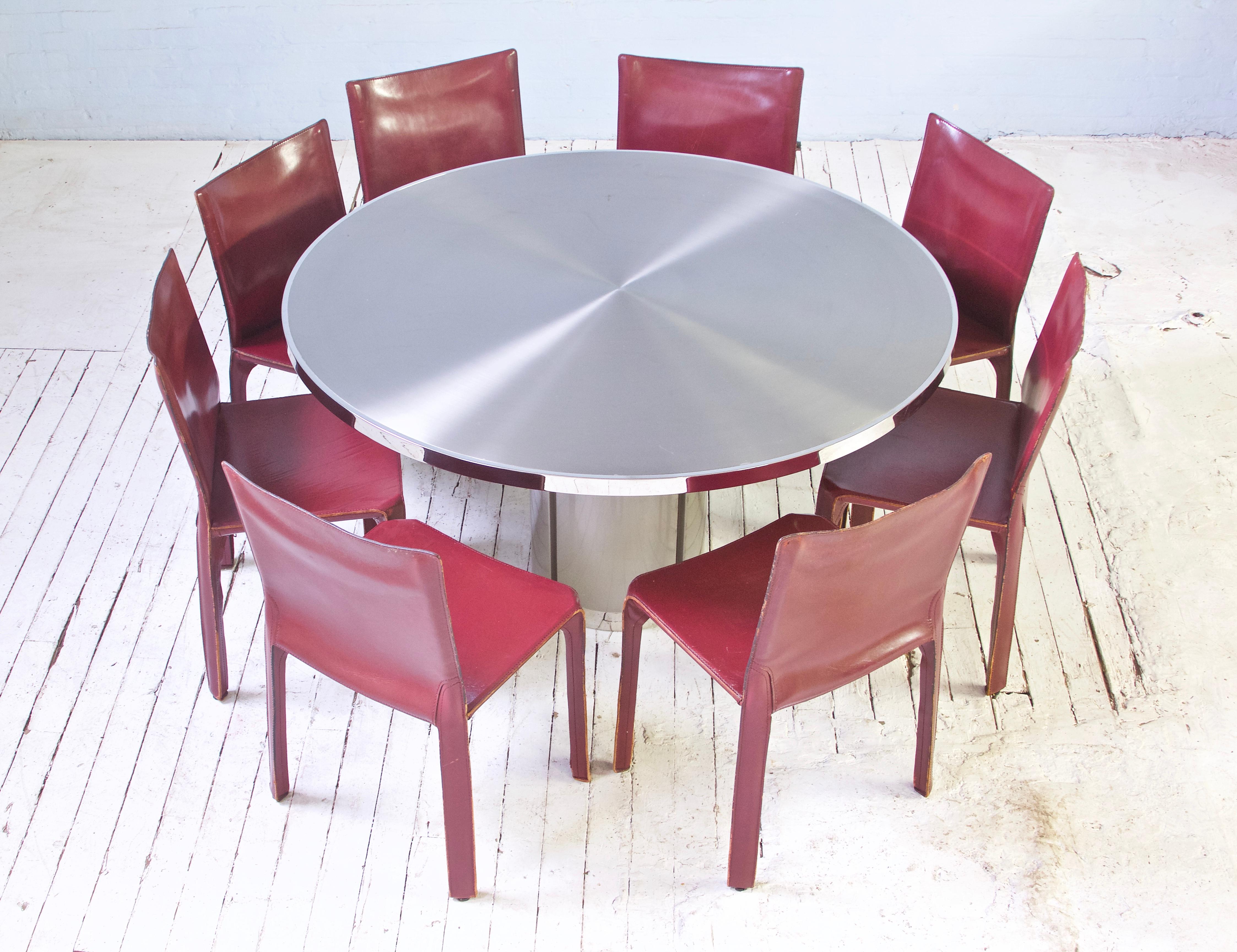 Mid-Century Modern Vintage Round Pedestal Dining Table in Aluminum & Chrome, Italy, 1970s