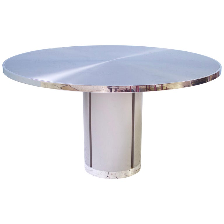 Vintage Round Pedestal Dining Table In Aluminum And Chrome Italy 1970s For Sale At 1stdibs