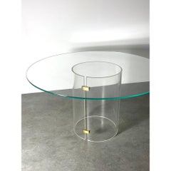 Vintage Round Pedestal Dining Table in Lucite Brass and Glass circa 1970s