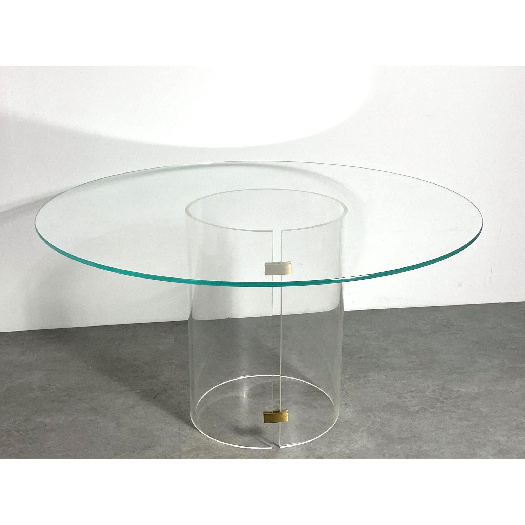 20th Century Vintage Round Pedestal Dining Table in Lucite Brass and Glass circa 1970s For Sale