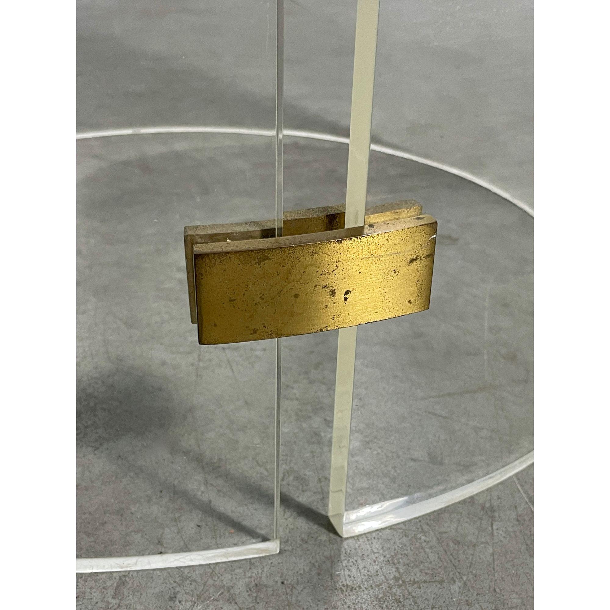 Vintage Round Pedestal Dining Table in Lucite Brass and Glass circa 1970s For Sale 3