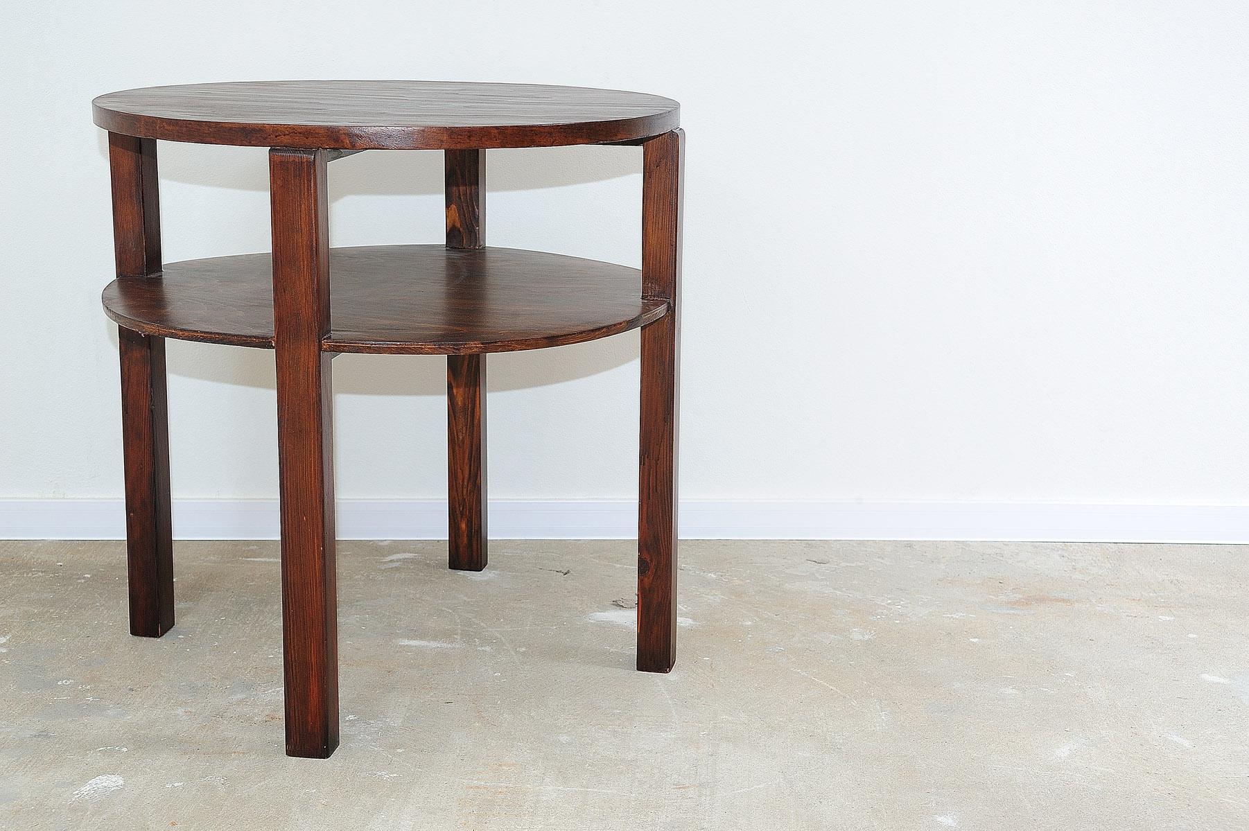 Mid-Century Modern Vintage round pinewood coffee table, Czechoslovakia, 1970´s For Sale