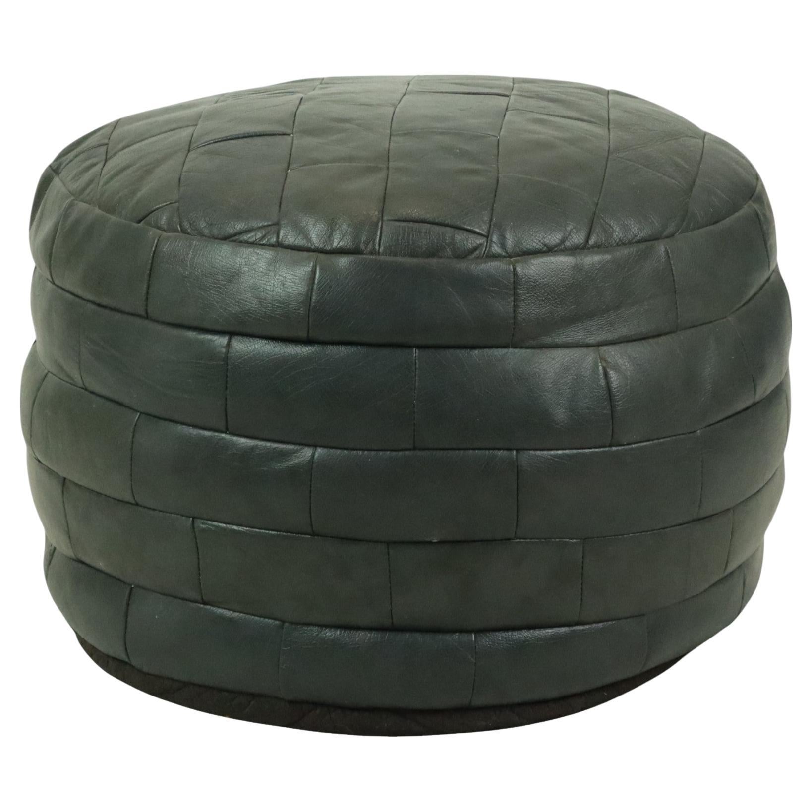 Vintage Round Pouf Patchwork Patchwork Faux Leather 49cm