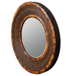 Vintage Round Rattan & Bamboo Bohemian Bullseye Wall Vanity Mirror