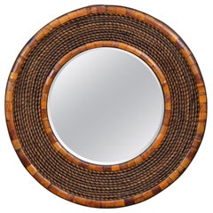 Vintage Round Rattan & Bamboo Bohemian Bullseye Wall Vanity Mirror