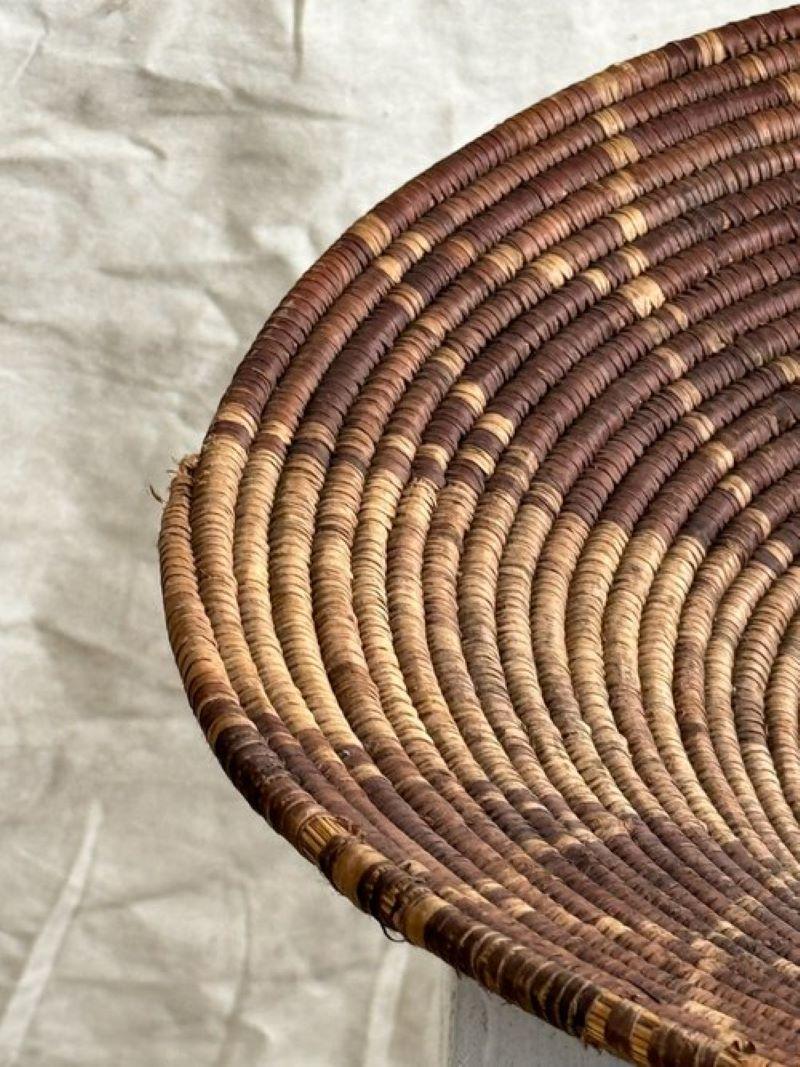 Mid-Century Modern Vintage Round  Rattan Coiled Boho Woven Basket For Sale