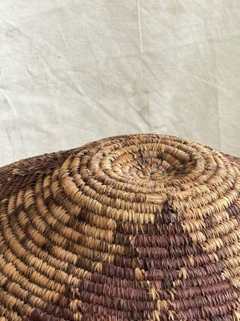 African Vintage Round  Rattan Coiled Boho Woven Basket For Sale