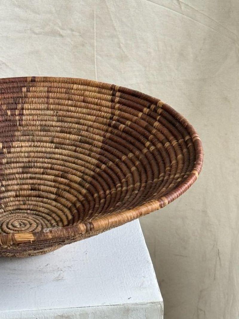 Hand-Woven Vintage Round  Rattan Coiled Boho Woven Basket For Sale