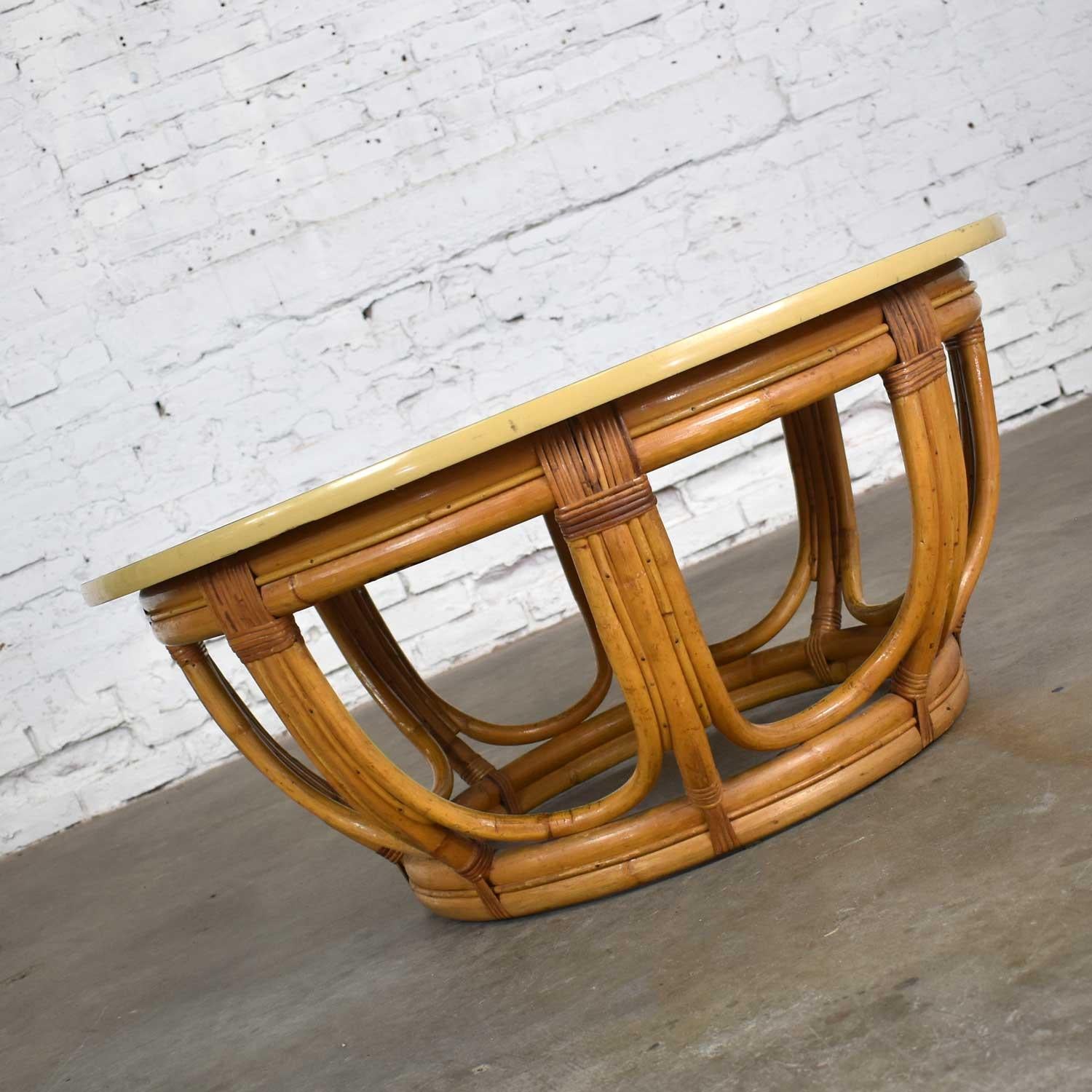 vintage round rattan coffee table