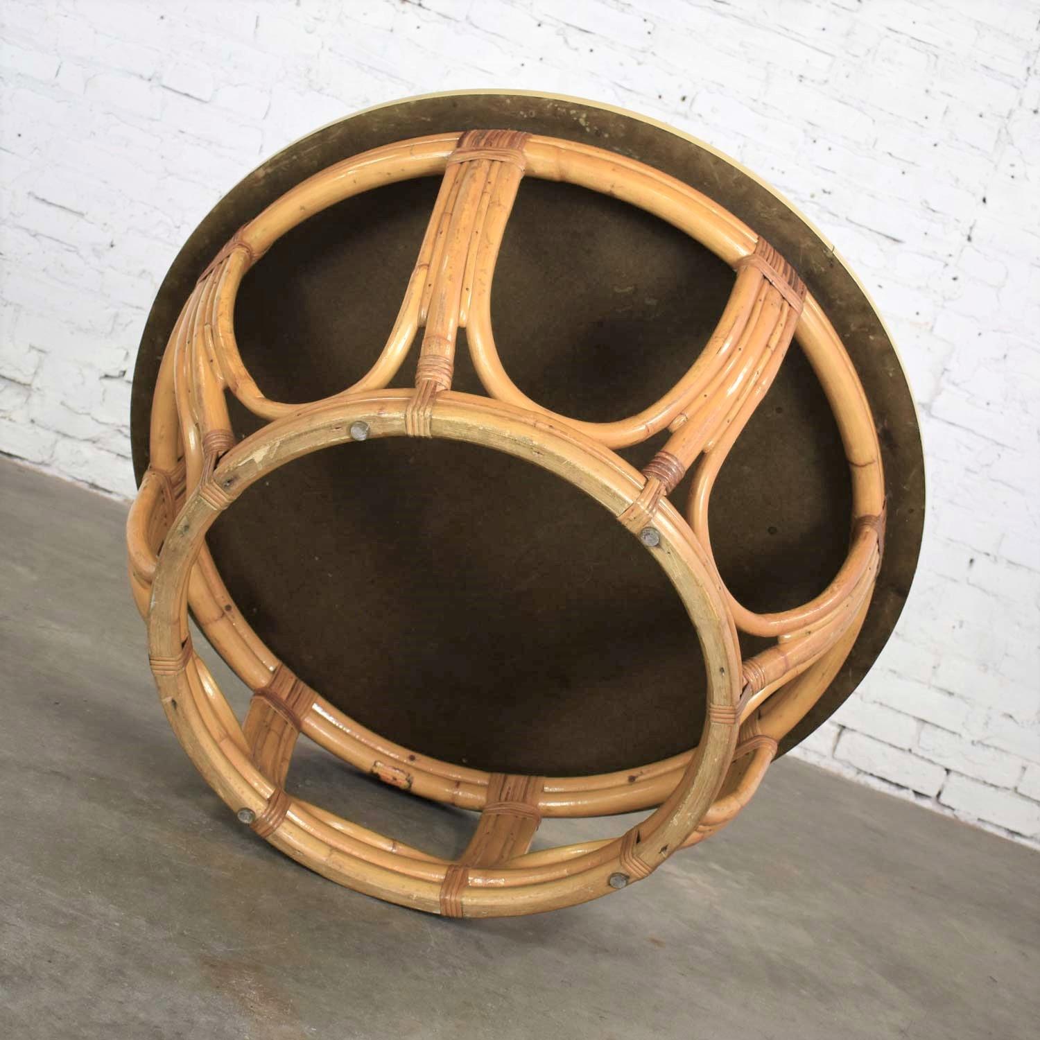 Unknown Vintage Round Rattan Drum Shape Coffee or End Table with Laminate Top For Sale