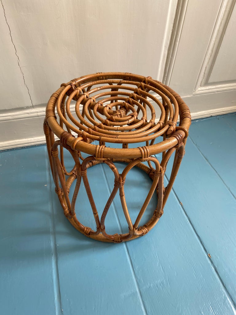 Vintage Round Rattan Stool with Elegant Details, France, Late 20th ...