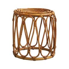 Vintage Round Rattan Stool with Elegant Details, France, Late 20th Century Vintage Round Rattan Stool with Elegant Details, France, Late 20th Century