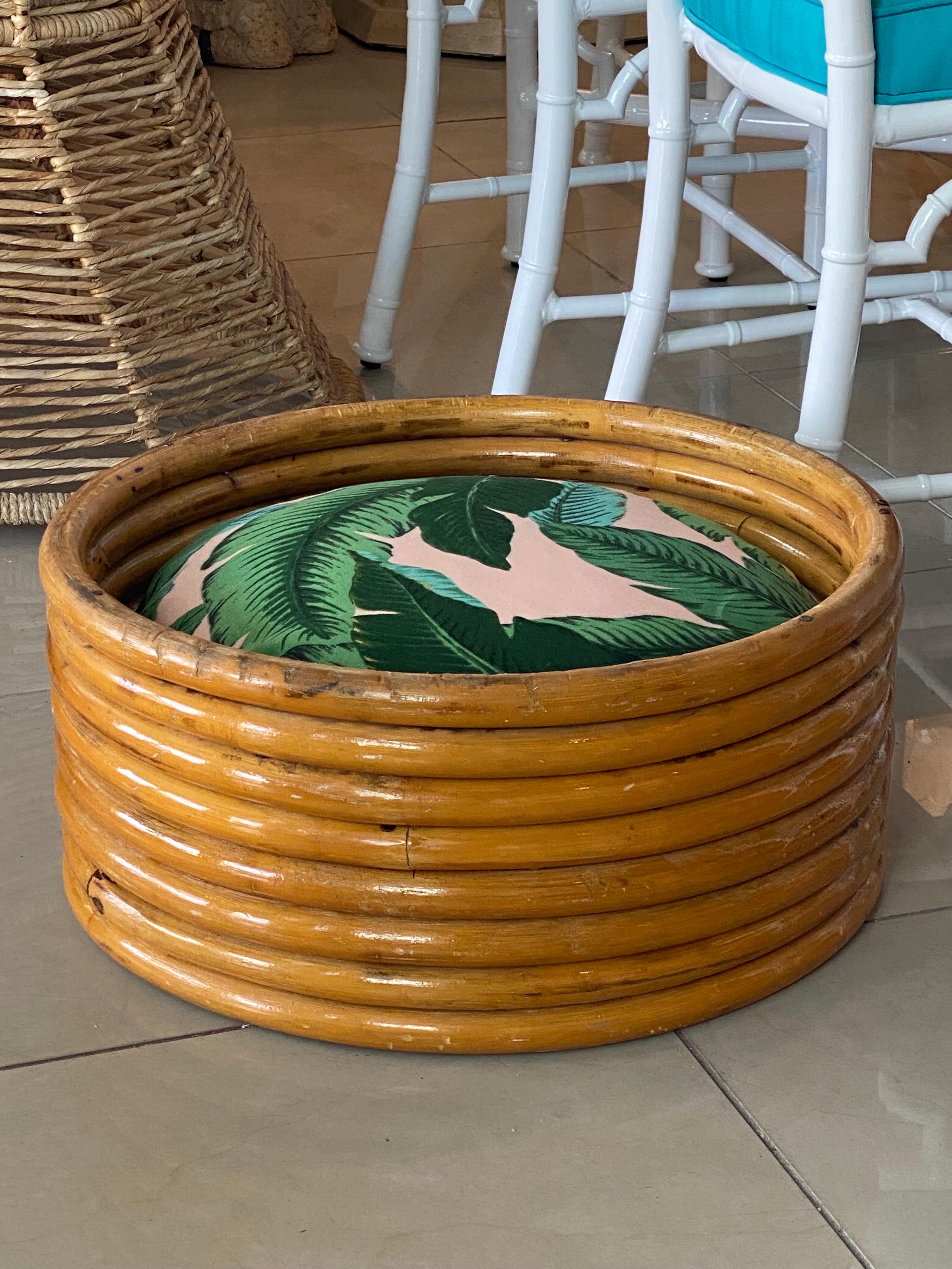 American Vintage Round Rattan Tropical Palm Leaf Leaves Palm Beach Dog Bed