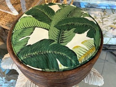Vintage Round Rattan Tropical Palm Leaf Palm Beach Dog Pet Bed New Upholstery